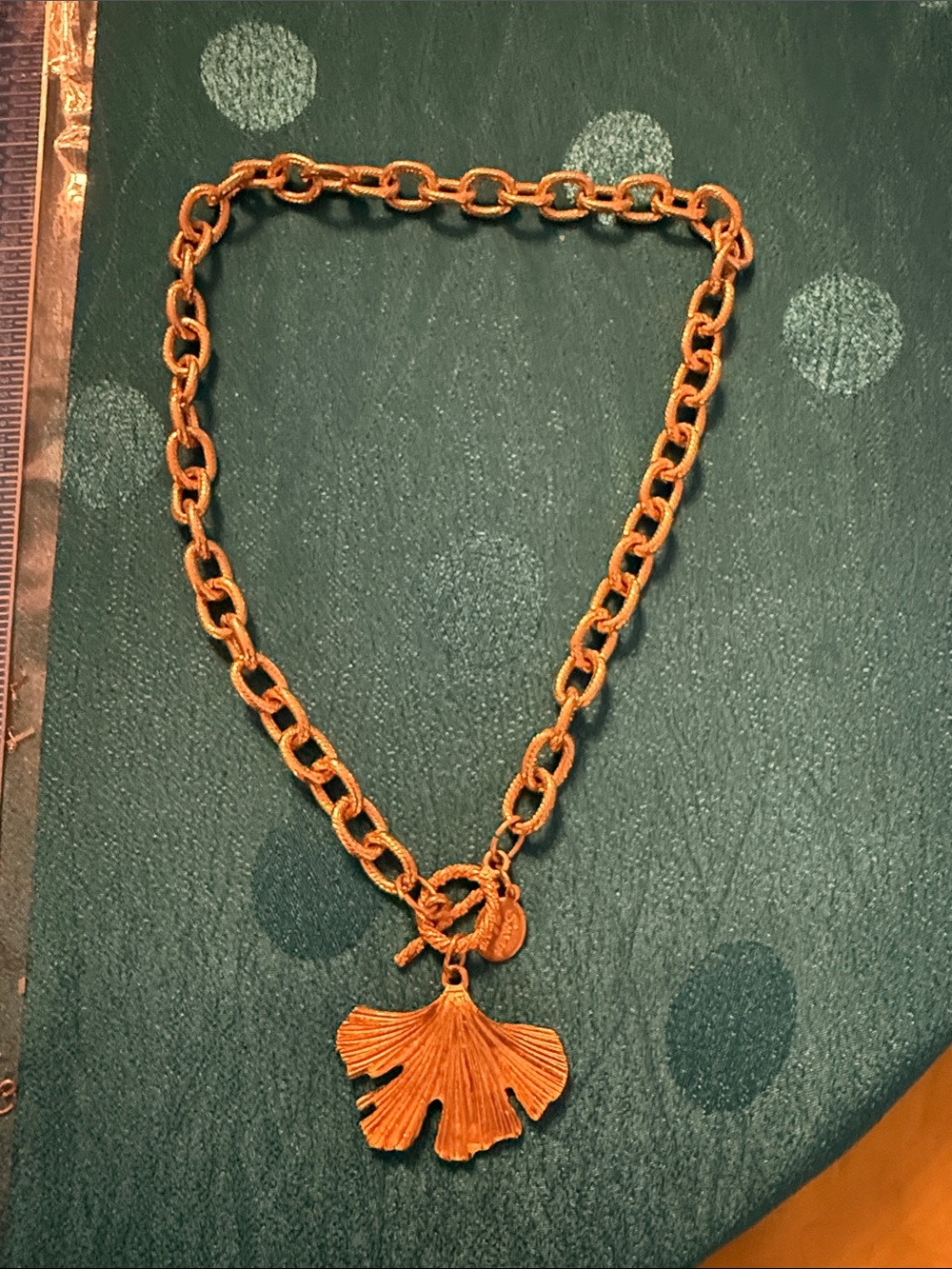 Gold Link Chain Necklace with Ginkgo Leaf Pendant by Susan Shaw